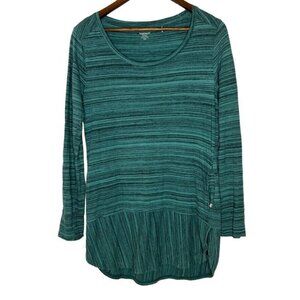 Toad&Co Green Striped Long-Sleeve Tunic Shirt Women’s L, Casual Round-Neck Top